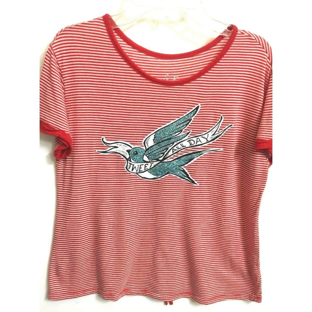 TWEED ALL DAY Retro Funky Juice Tee T Shirt 14? M?  Red Strip Short Sleeves